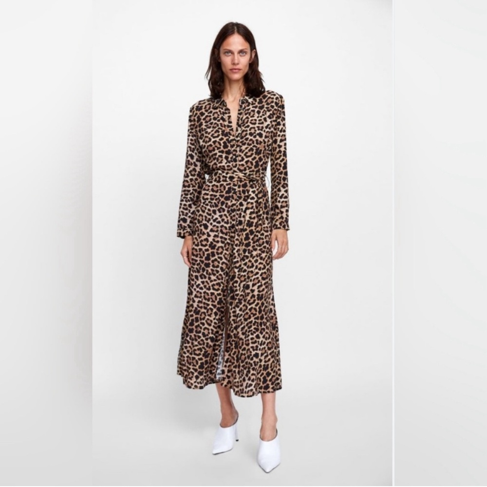 Zara women XS Leopard shirt dress